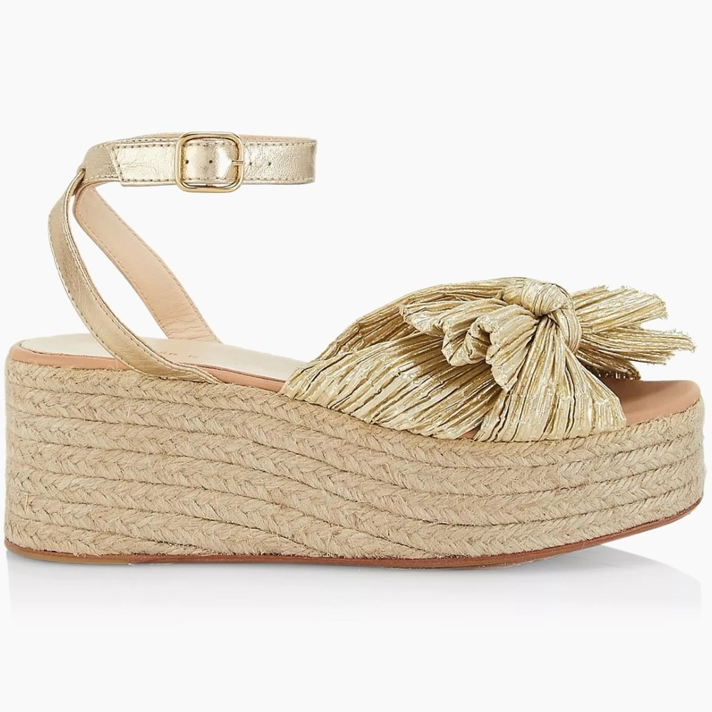 Loeffler Randall Gold Espadrille Sandals with Knotted Detail